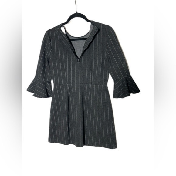 Saylor Black Constance Pinstriped Crewneck Dress w/ 3/4” Ruffled Bell Sleeves, M - Picture 8 of 15